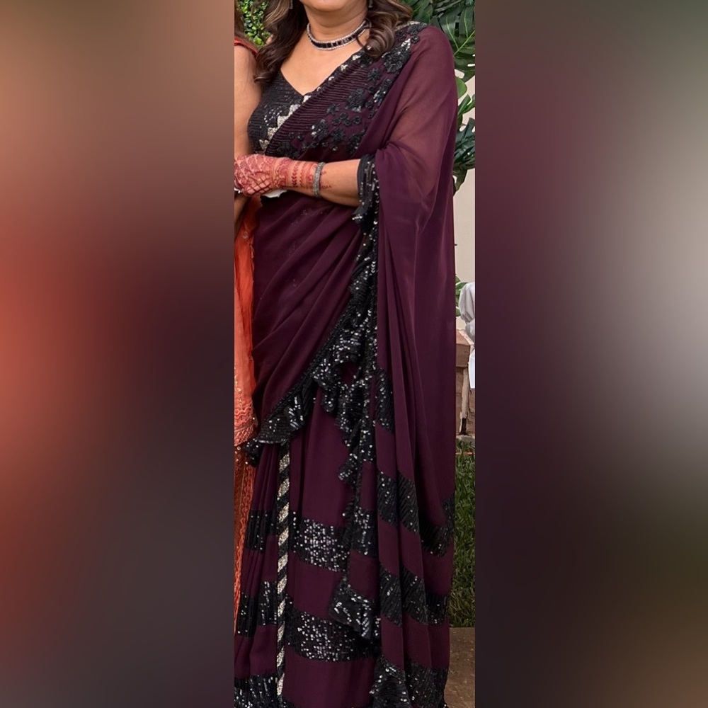 Purple and black saree with blouse